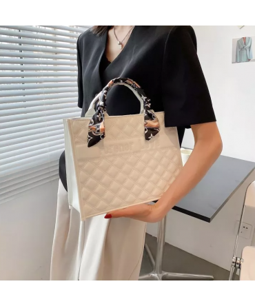 2022 New Fashion Lingge Silk Scarf Handbag Commuting Temperament Large Capacity Tote Bag For Ladies