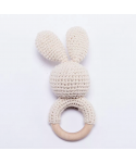 New arrival Moderately priced crochet beige bunny rattle wood crochet teether rattle