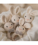New arrival Moderately priced crochet beige bunny rattle wood crochet teether rattle