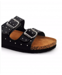 New design black pu upper lady shoes woman open toe cork ladies sandals and slippers